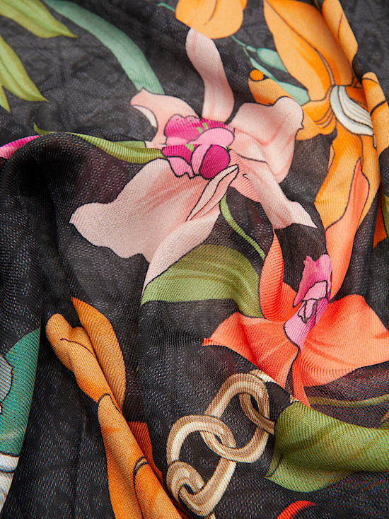 Guess black 4G logo floral kefiah shawl aw5346POL03-BLA