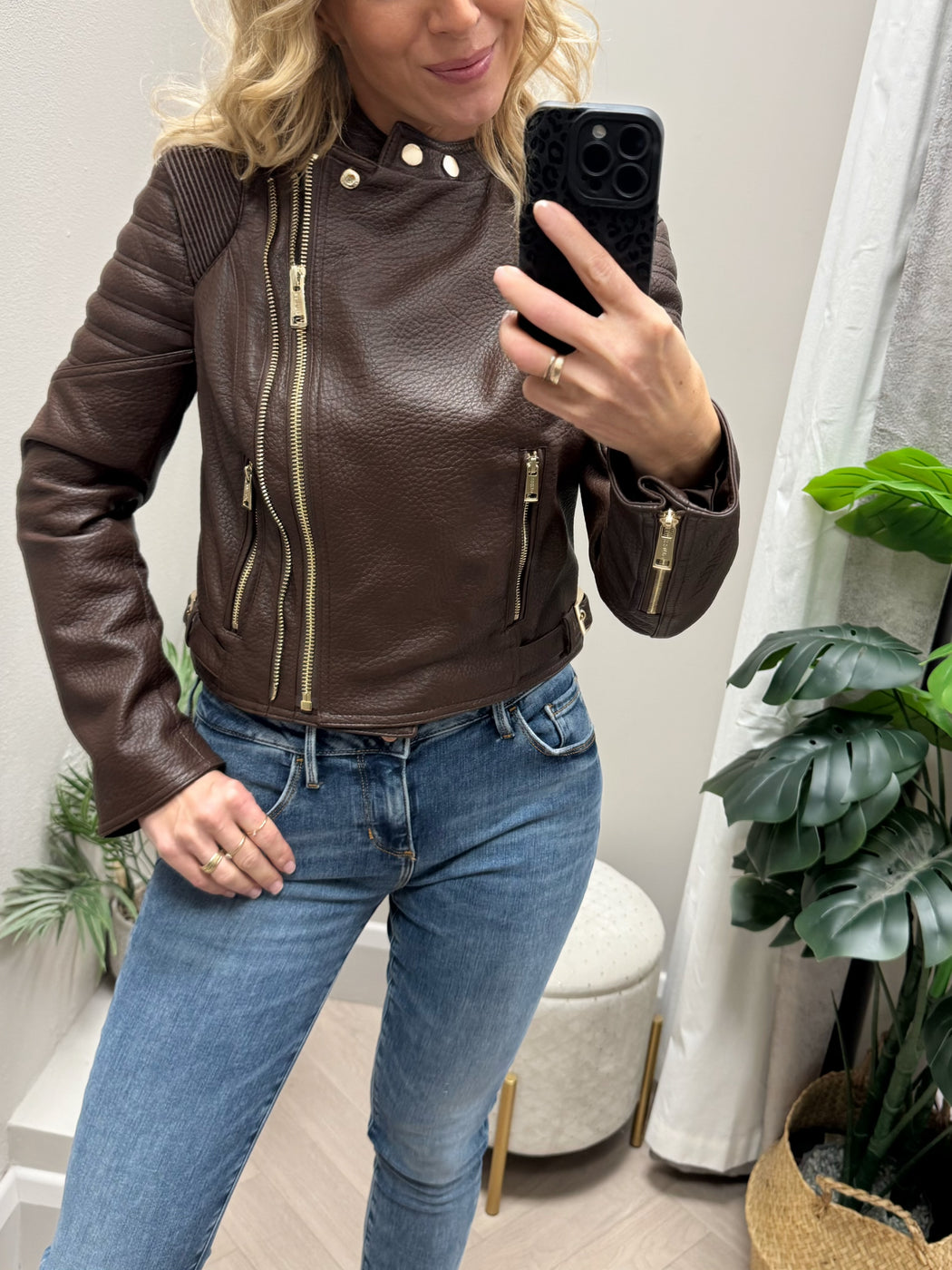 Guess jeannine chocolate brown pu jacket