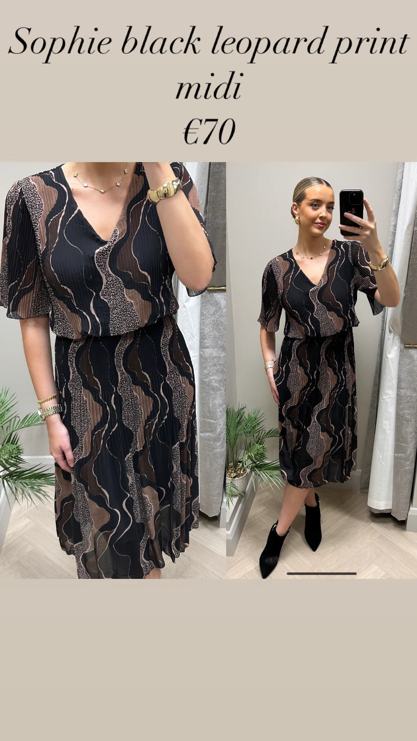 Sophie black leopard print midi