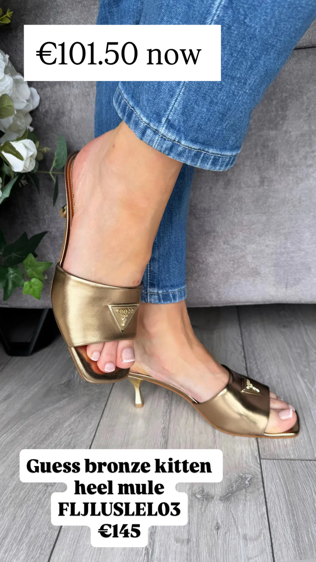 Guess bronze kitten heel mule FLJLUSLEL03