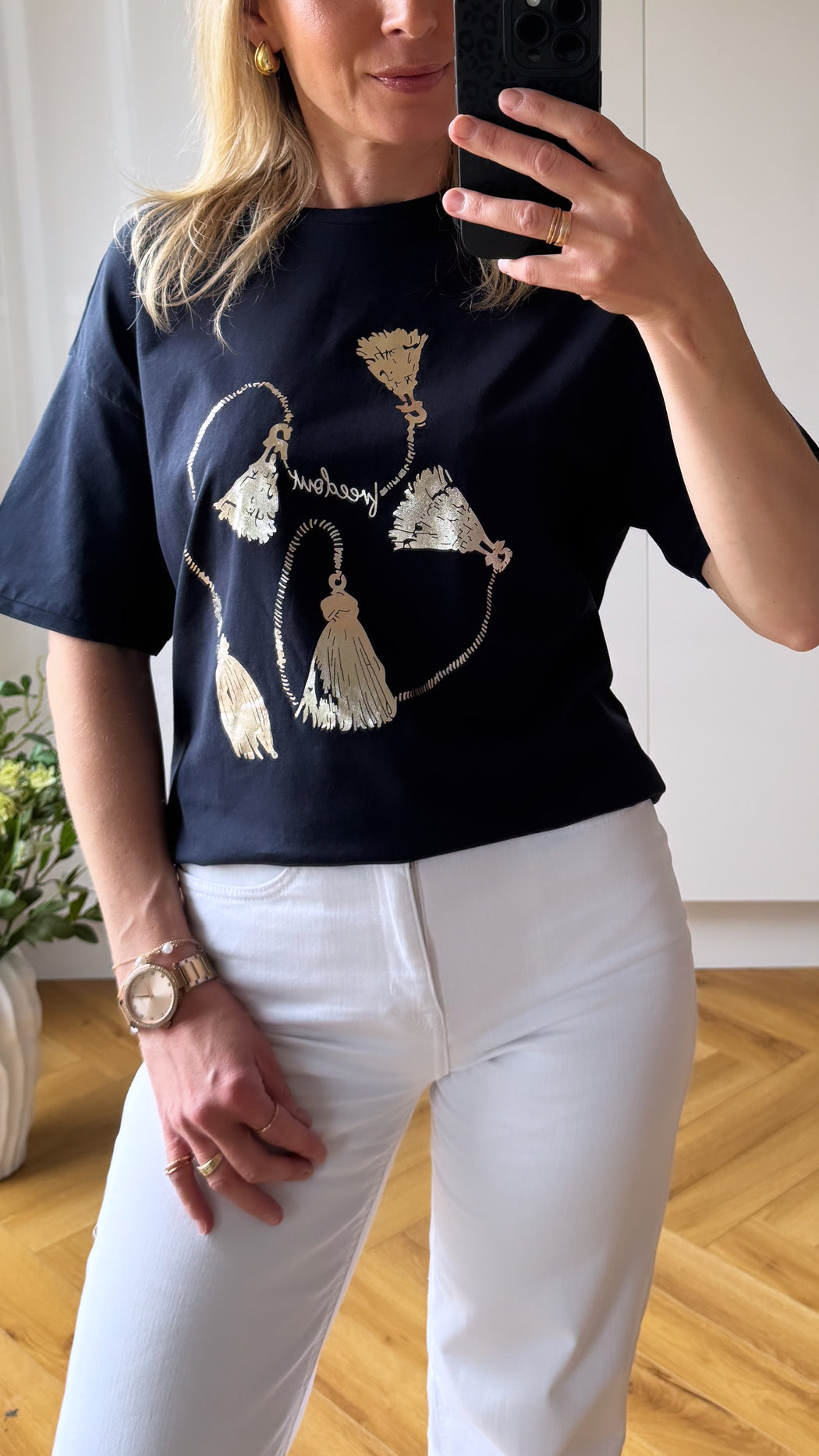 Maizena -10  navy t/shirt with gold print