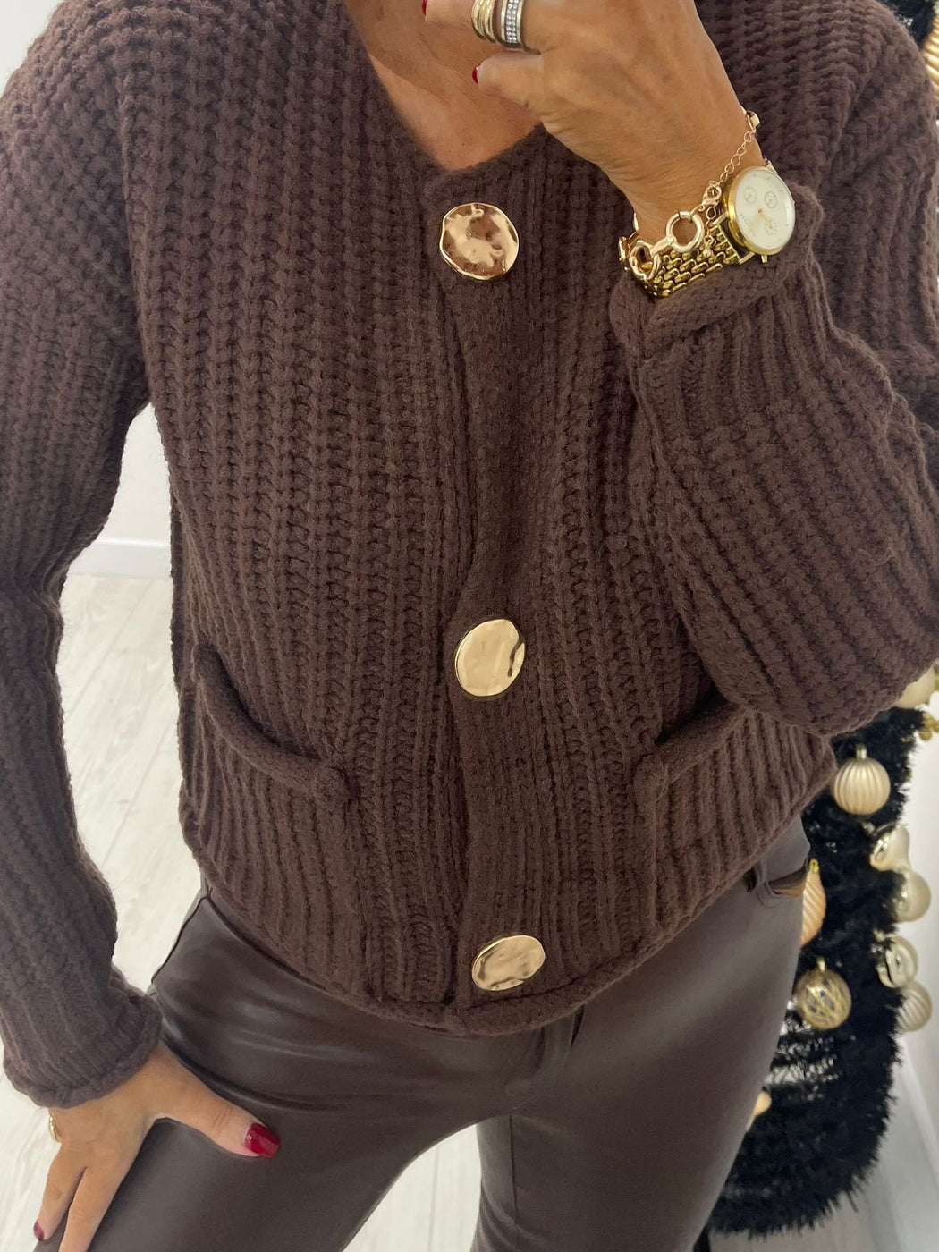 Jazz brown button knit cardi