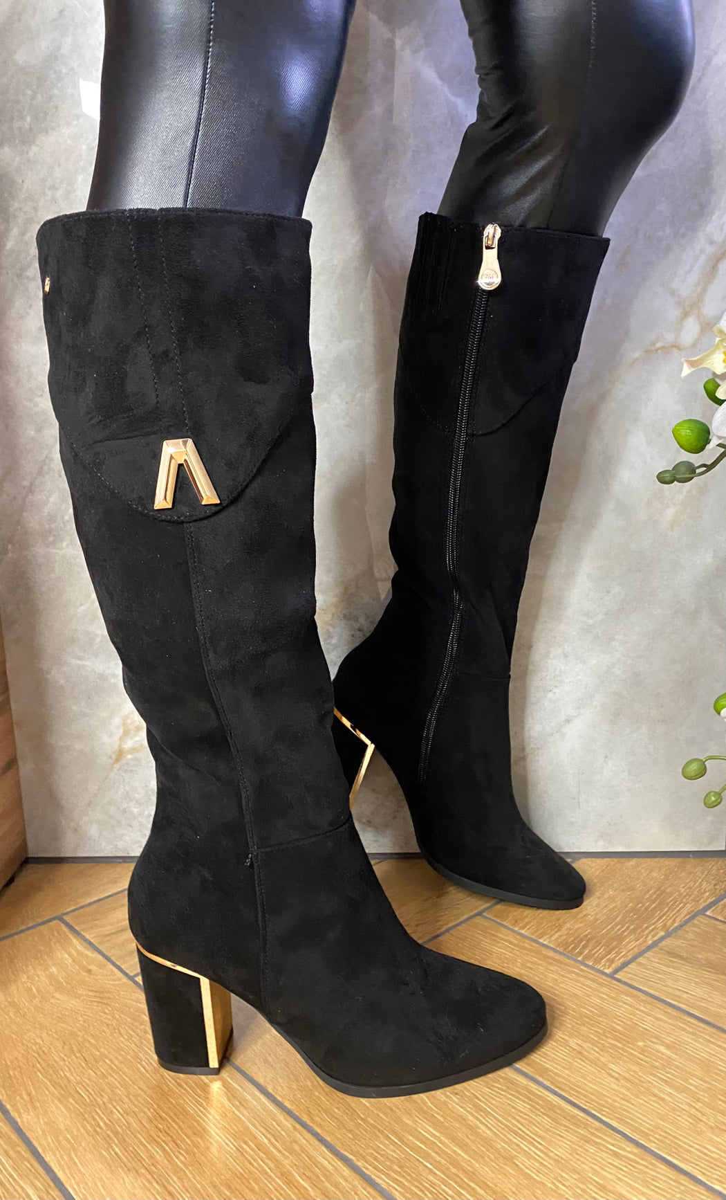 Haffar one ink black knee high boots