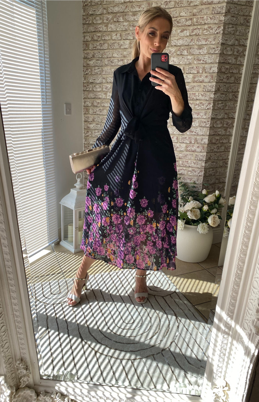 Isabella purple  Floral Tie Front Shirt Dress