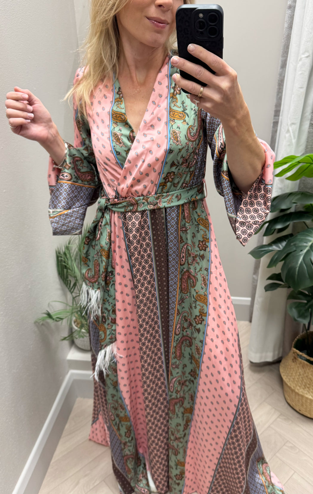 ssa2364 Sarte pink green print maxi dress