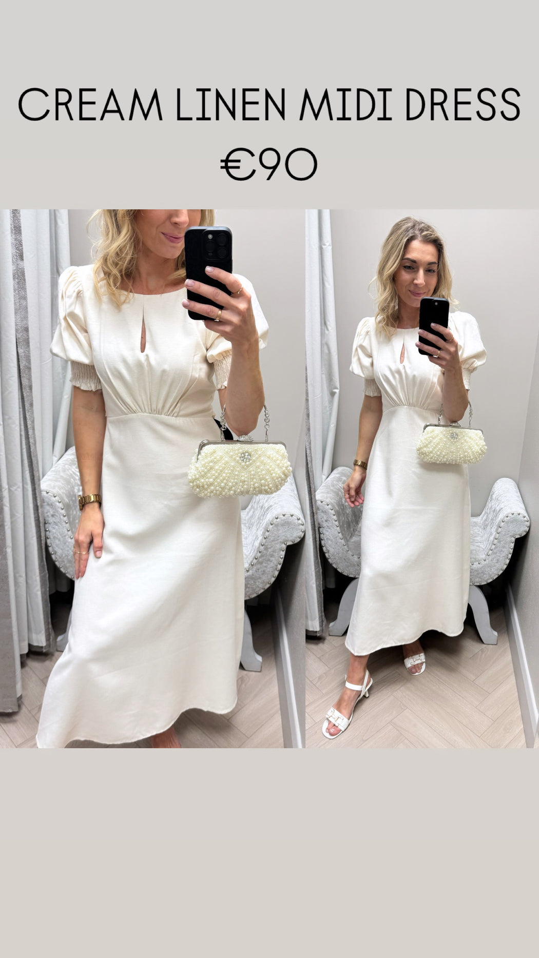 CREAM LINEN MIDI DRESS