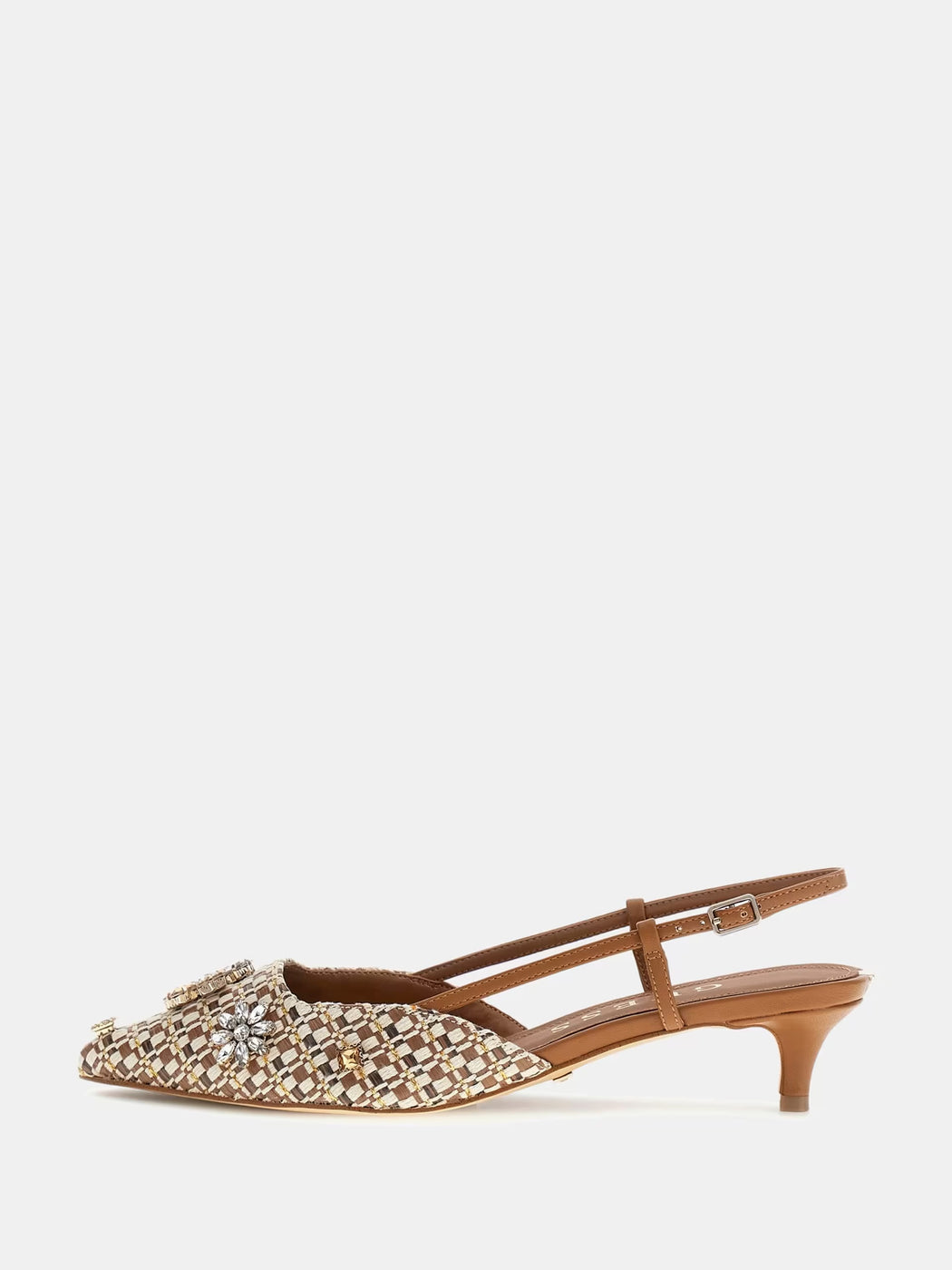 FLPJSNFAB03 Guess Brown Embellished Slingbacks.