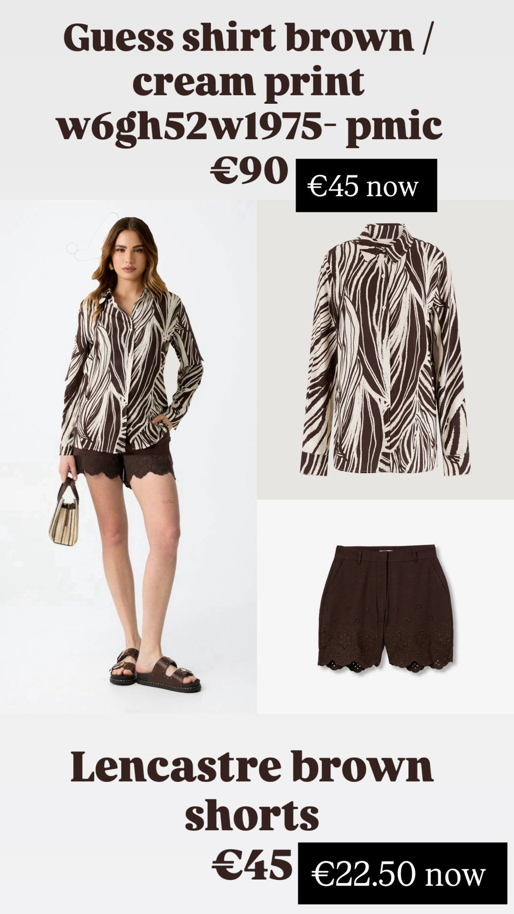 Guess shirt brown /cream  print w6gh52w1975- pmic