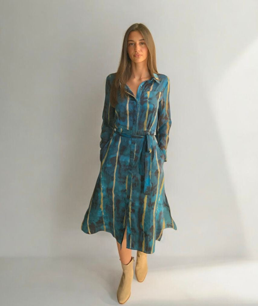 Marie teal print dress