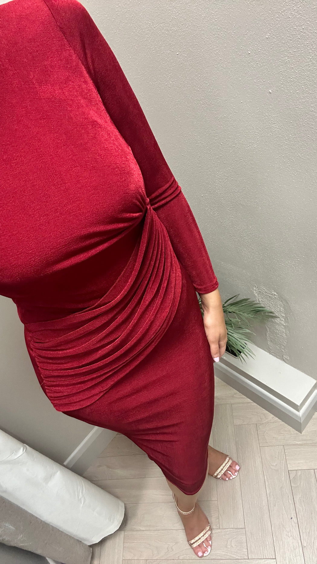 Antonia Wine Wrap Detail Midi Dress