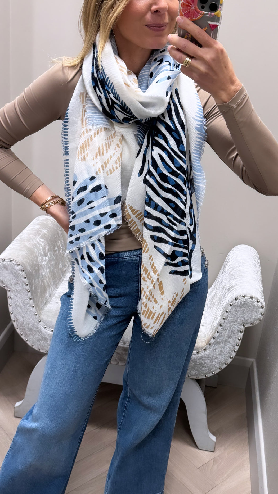 Shell blue print scarf