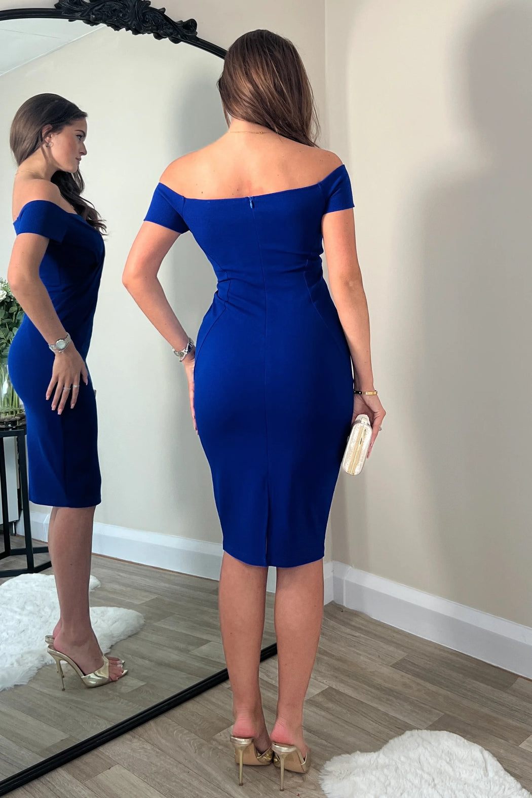 Halo Off The Shoulder Twist Detail Midi Dress Cobalt