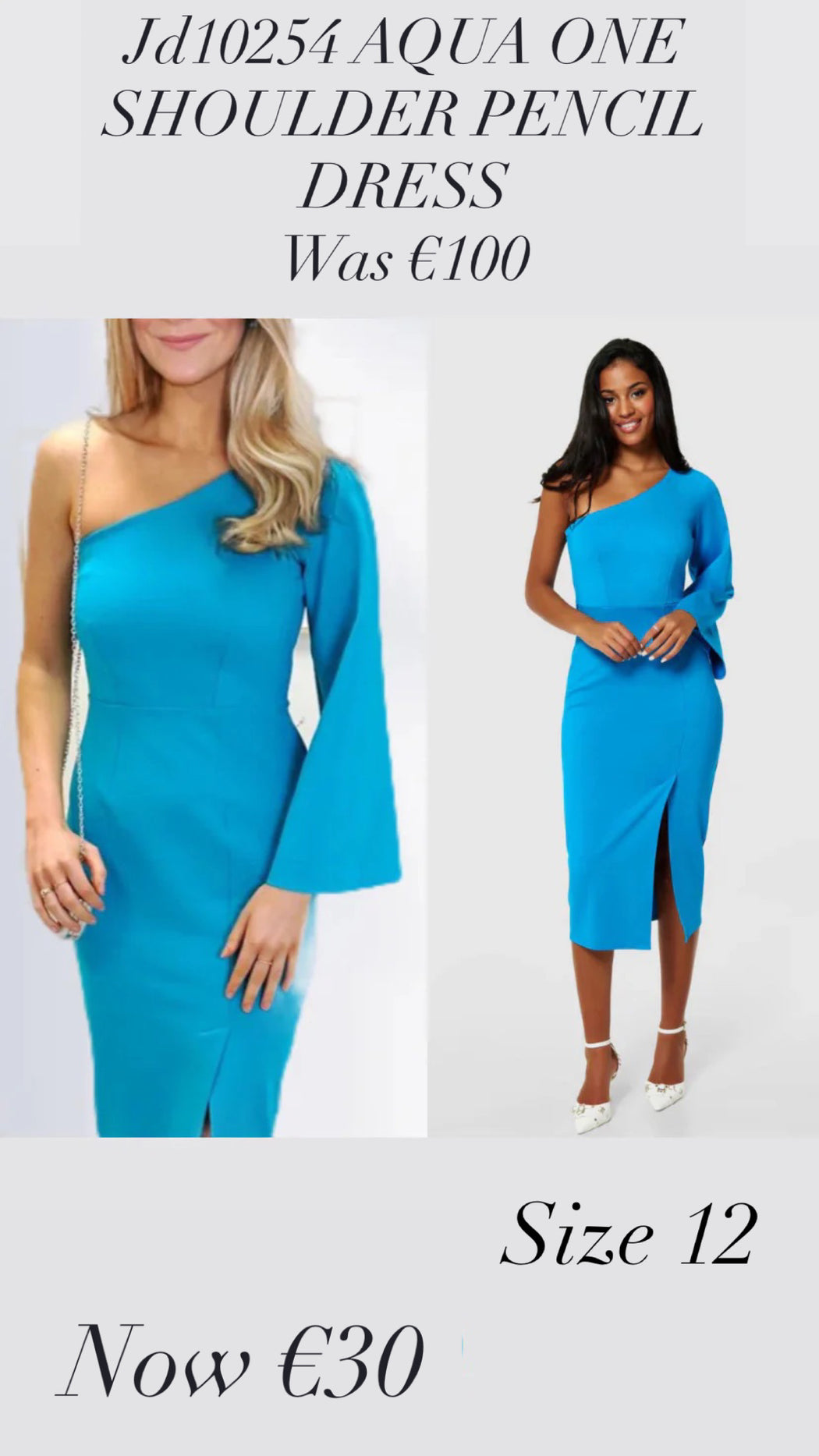 Jd10254 AQUA ONE SHOULDER PENCIL DRESS