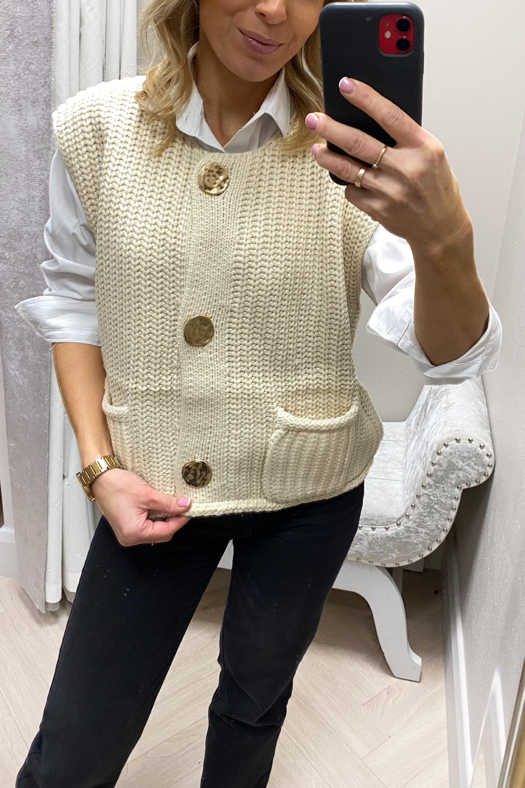 Jessie cream gold button knit