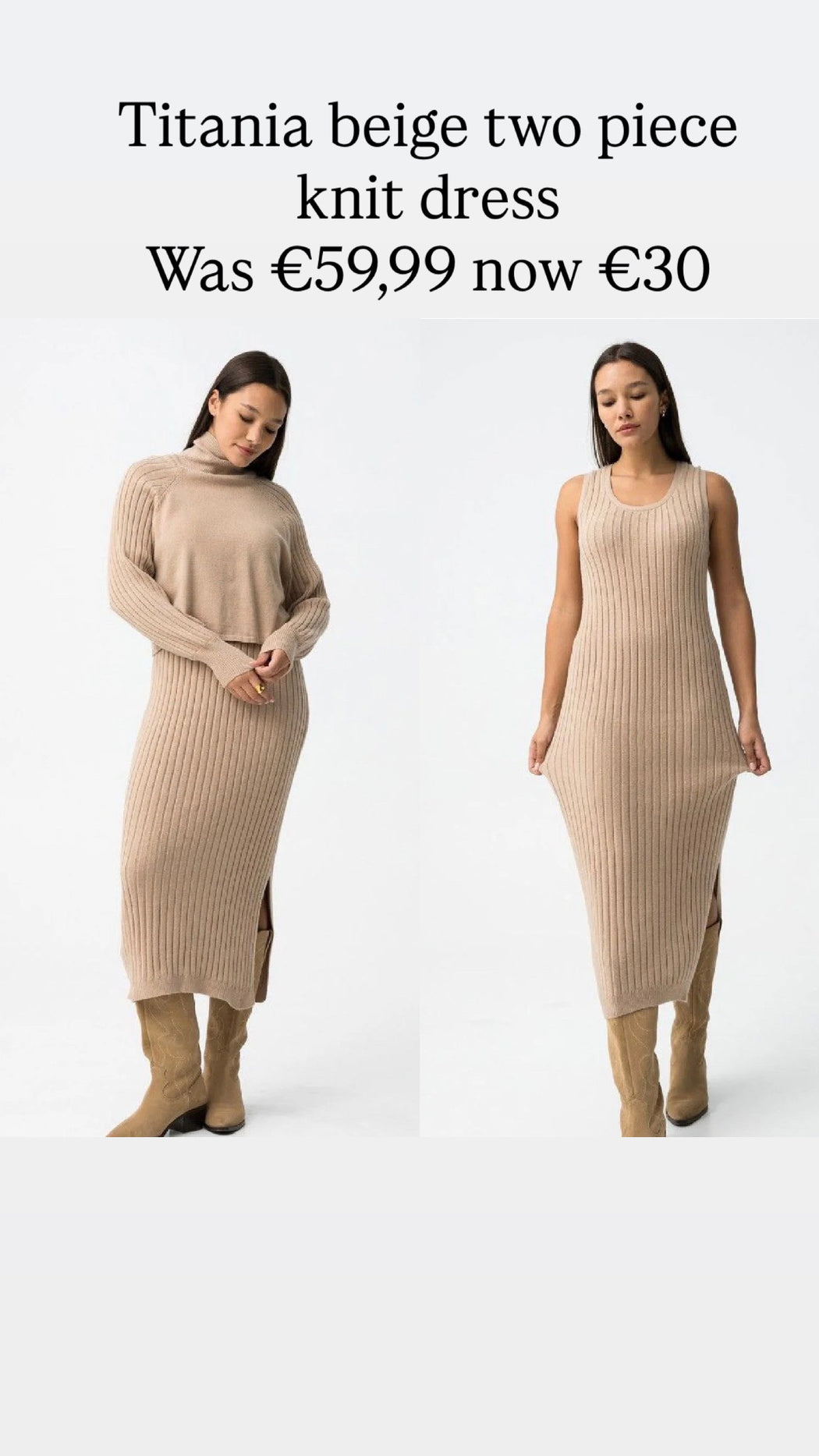 Titania beige two piece knit dress