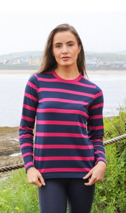 Relax & Renew Demelza navy cerise long sleeve tee