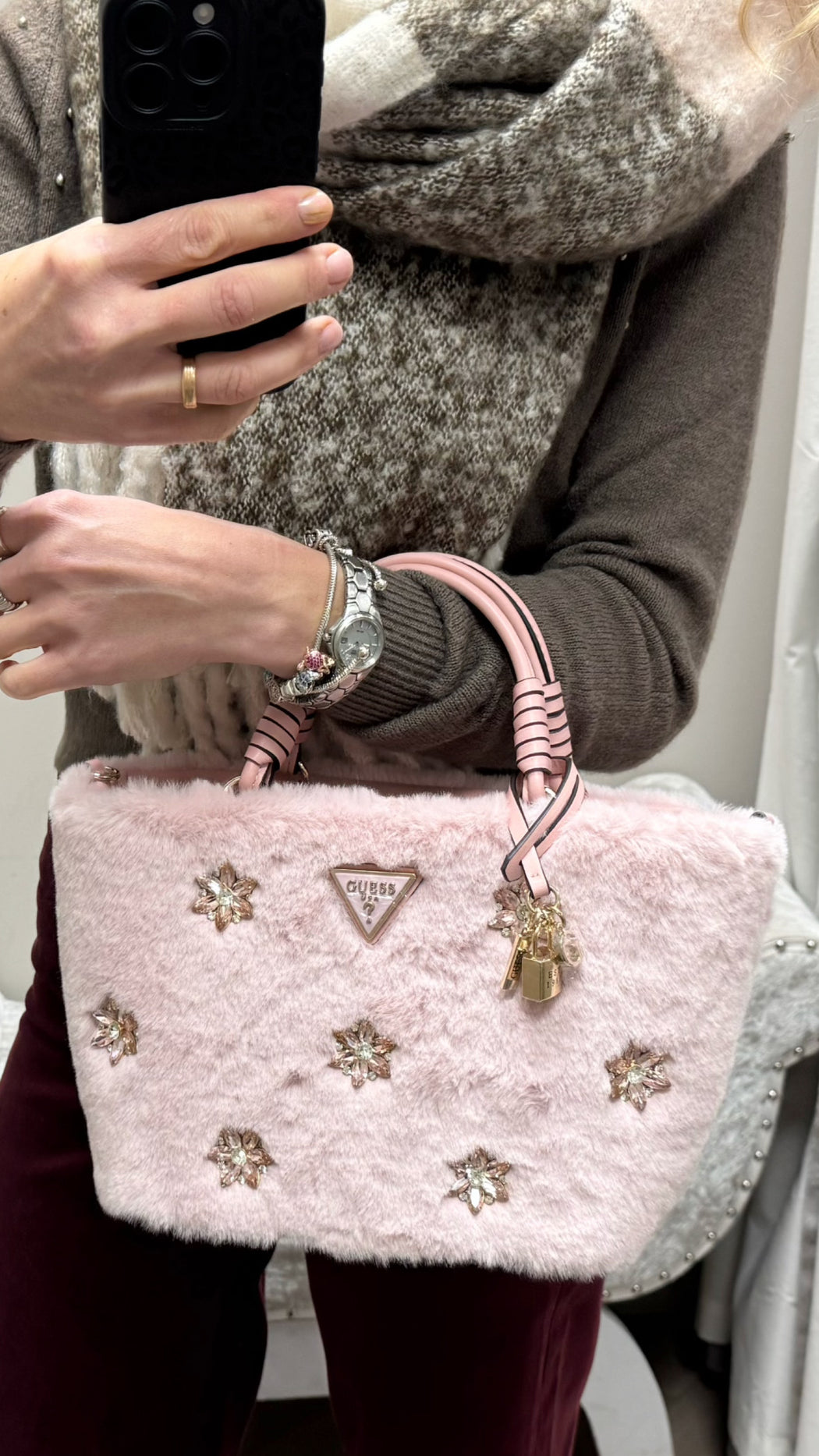 Guess pink rhinestone shaida bag we814322