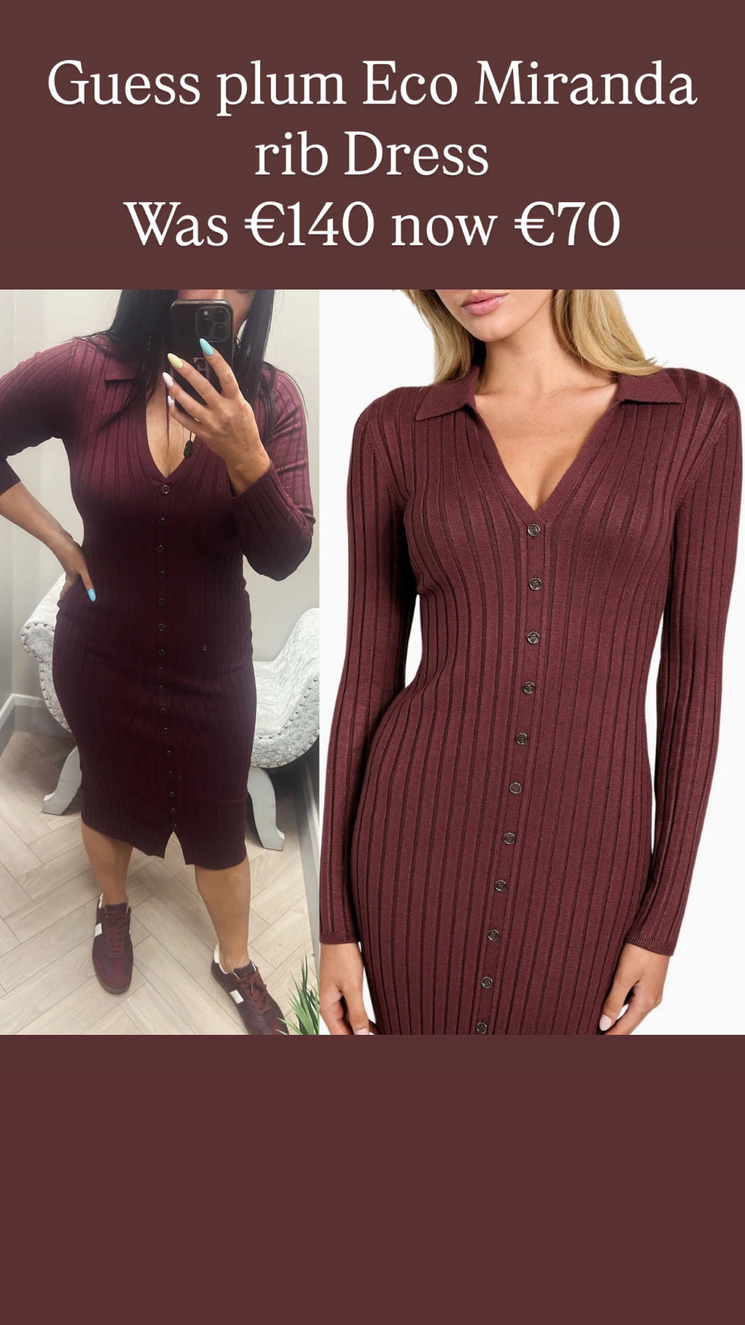 Guess plum Eco Miranda rib Dress