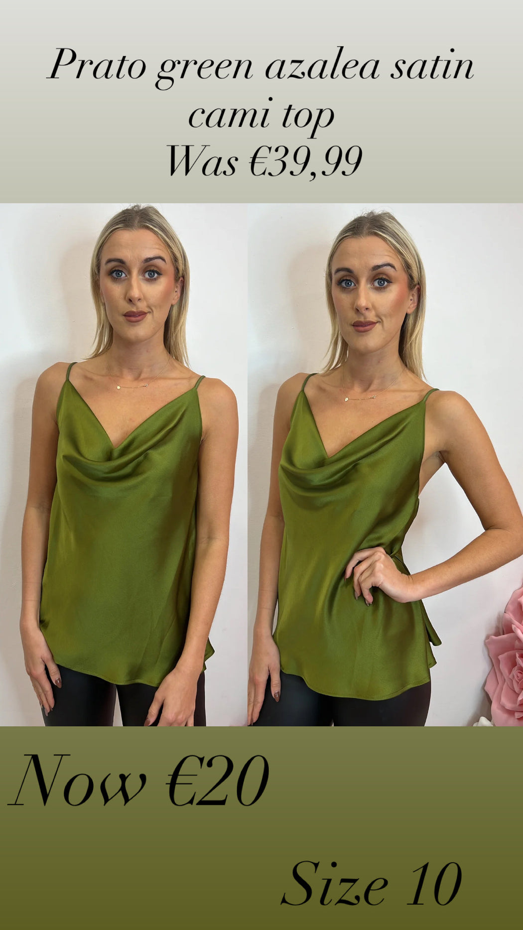 Prato green azalea satin cami top