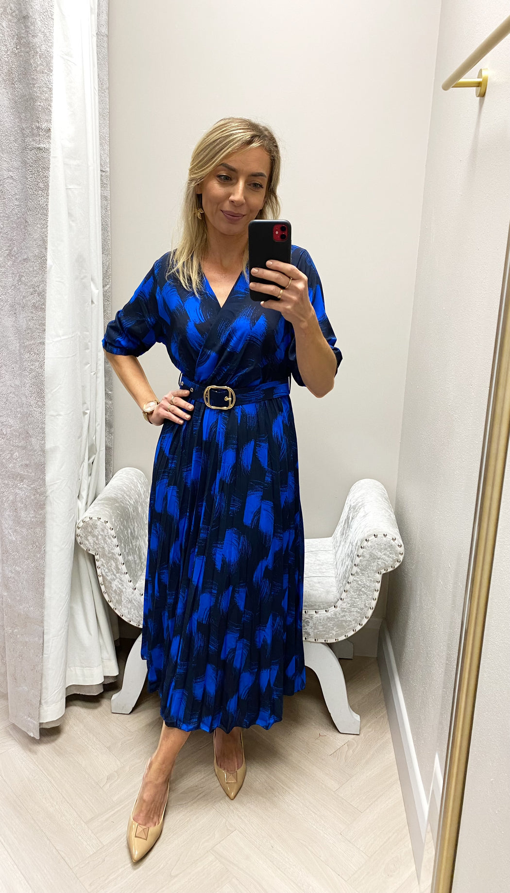 POSITANO BlUE NAVY PRINT  MIDI DRESS