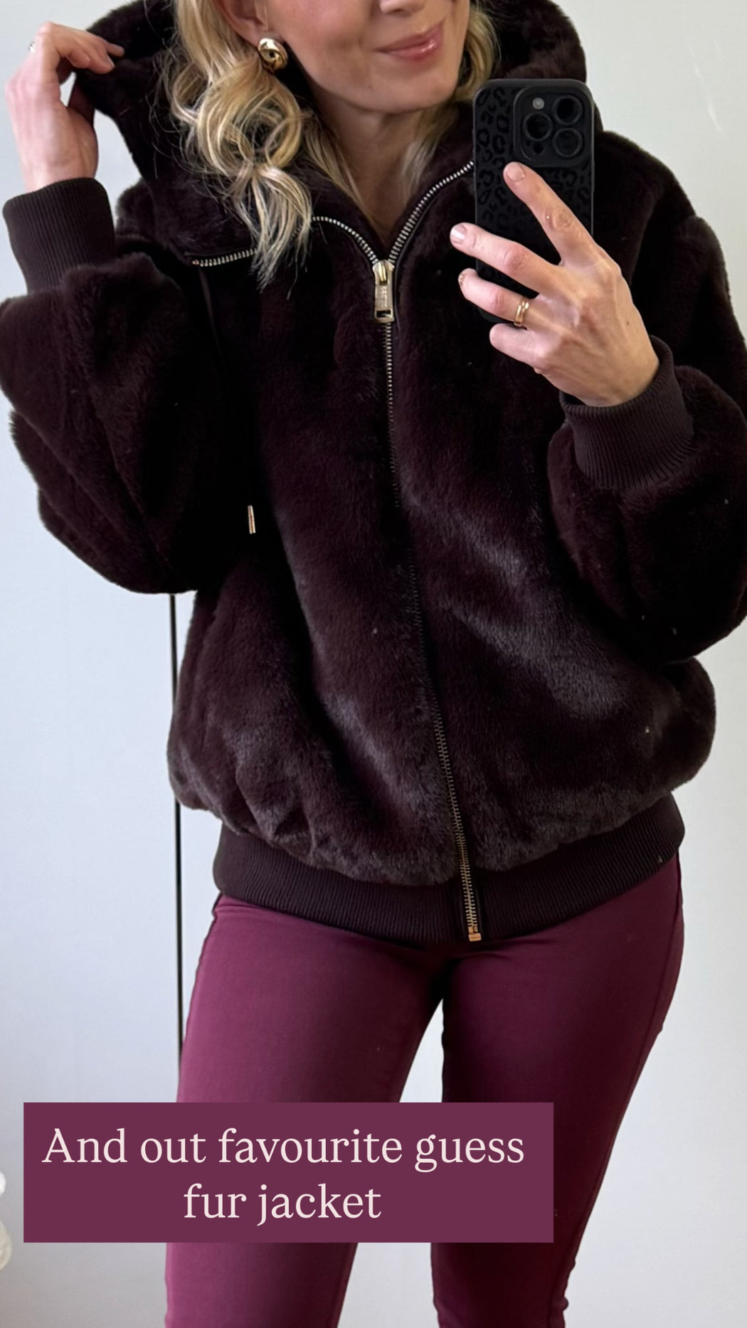 Guess brown lucrezia faux fur jacket w5bl66w3890