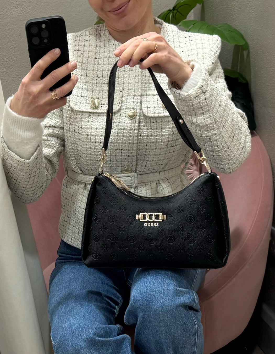 Guess anise  black  double zip shoulder bag PD991618