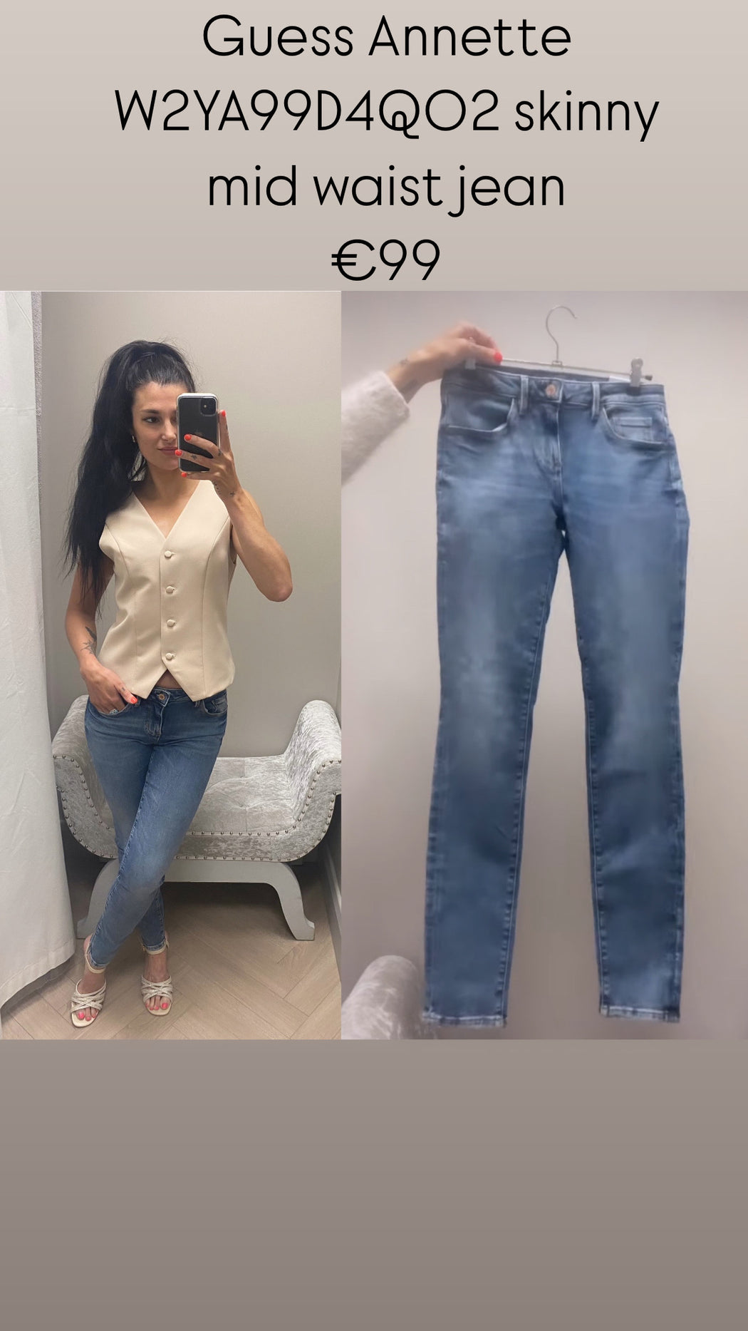 Guess Annette W2YA99D4Q02 skinny mid waist jeans