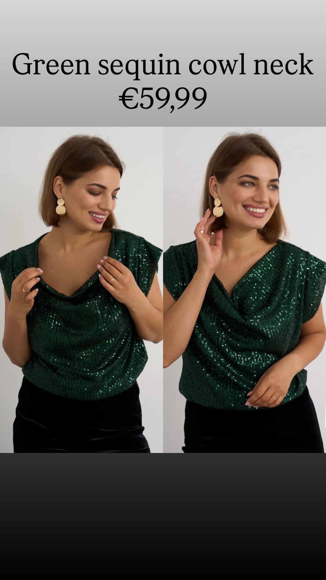 Green sequin cowl neck