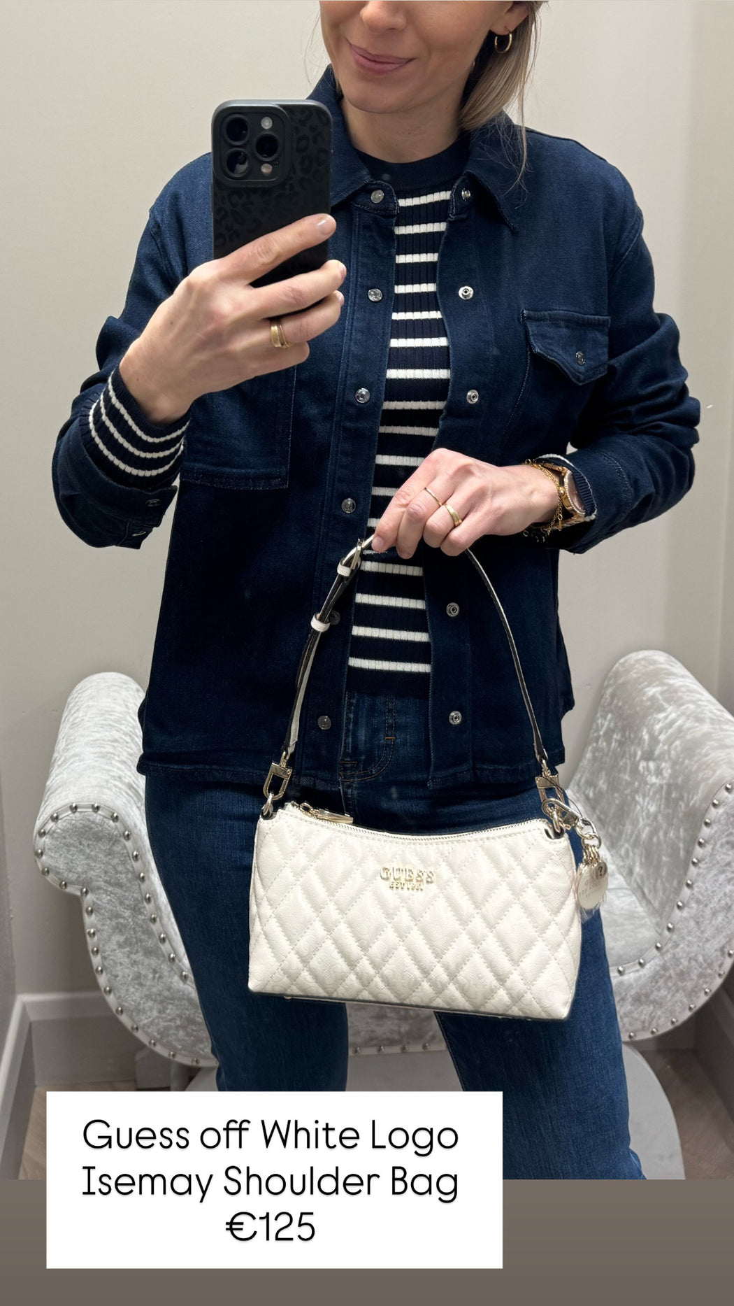 Guess off White Logo Isemay Shoulder Bag