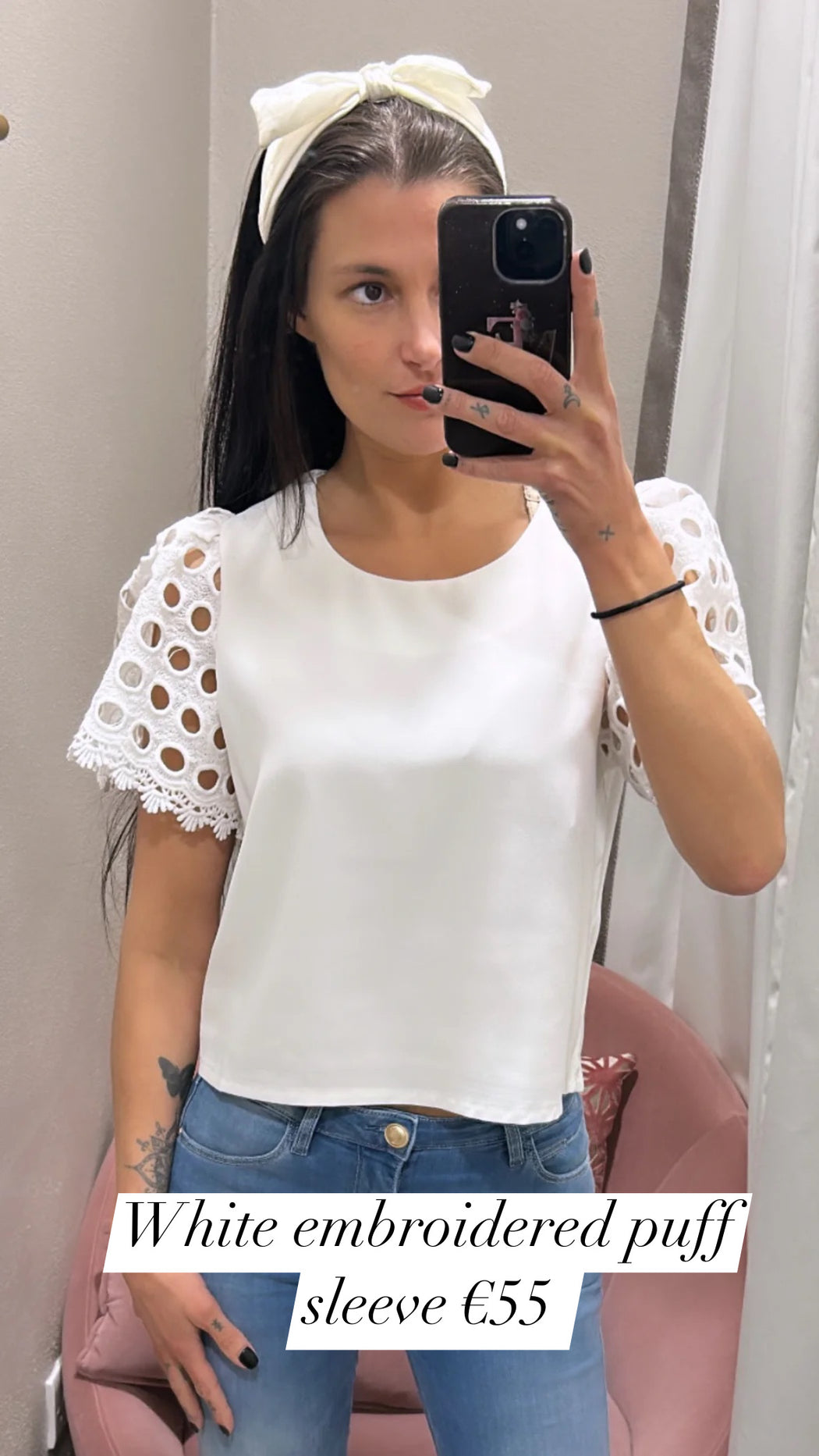 White embroidered puff sleeve top 22424LT