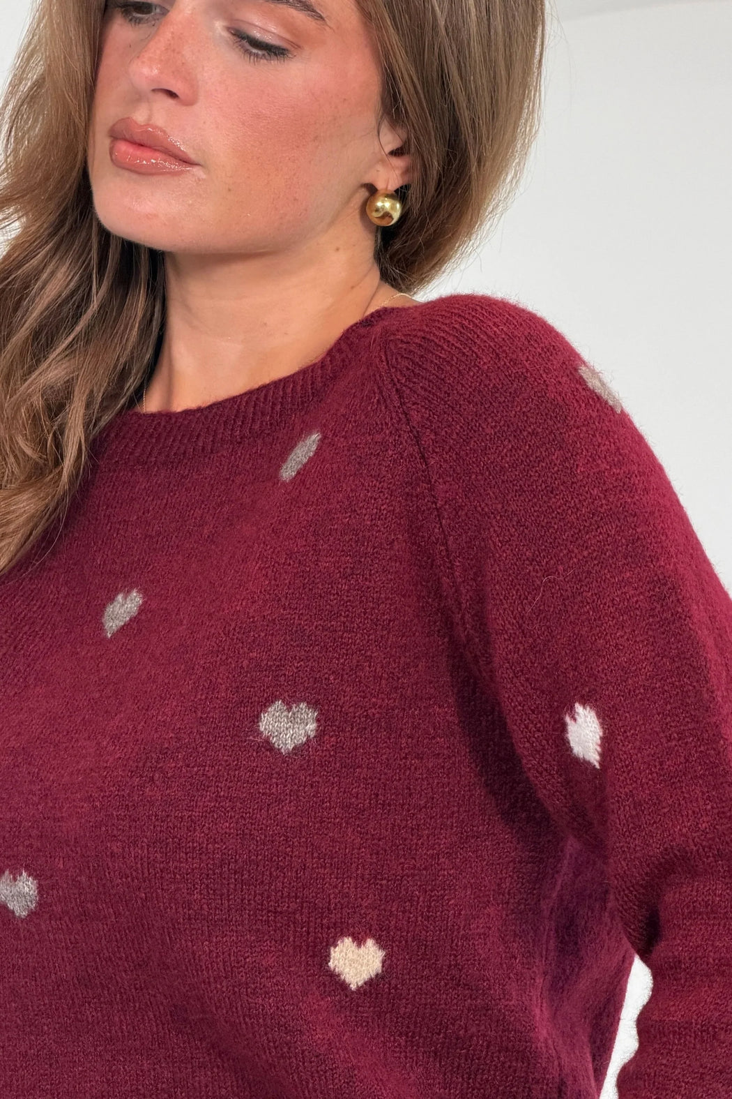 Jennie wine Heart Polka Knit Jumper