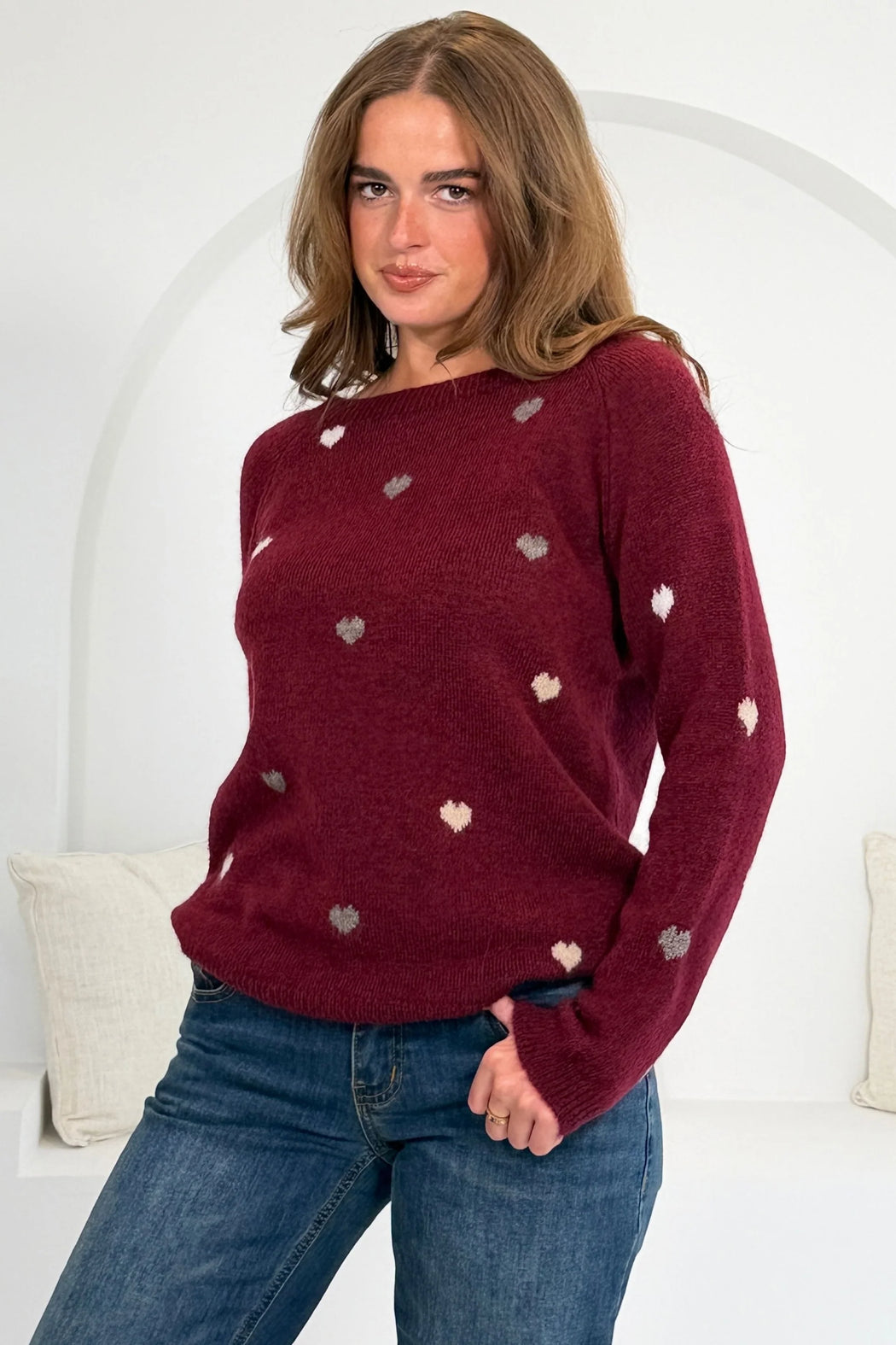 Jennie wine Heart Polka Knit Jumper