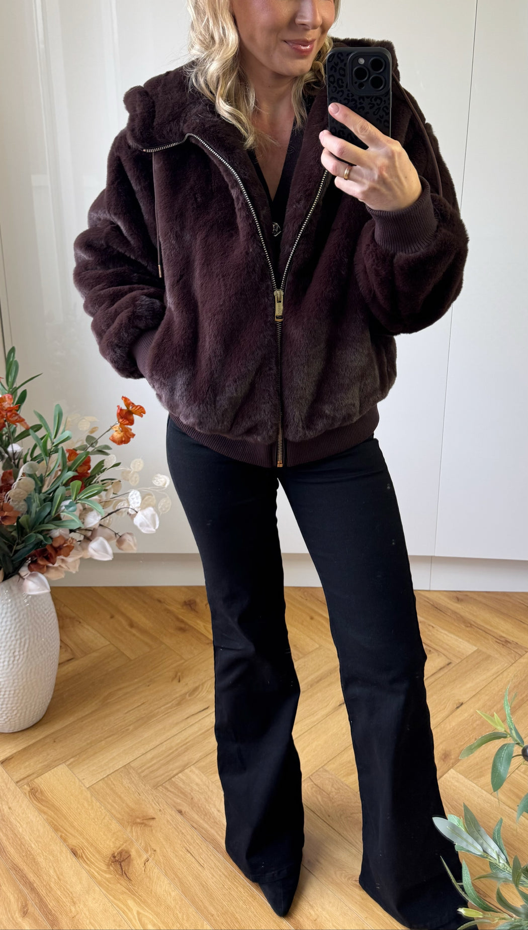 Guess brown lucrezia faux fur jacket w5bl66w3890