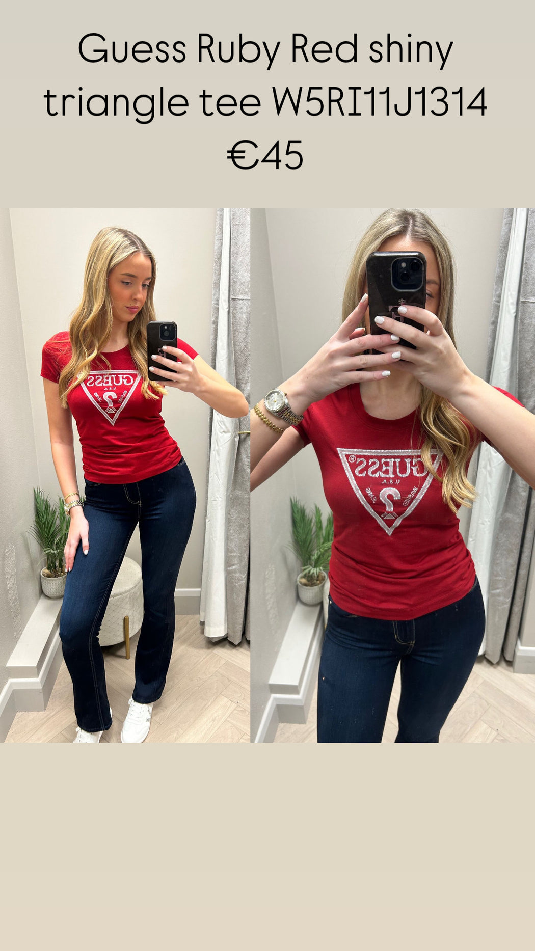 Guess Ruby Red shiny triangle tee W5RI11J1314