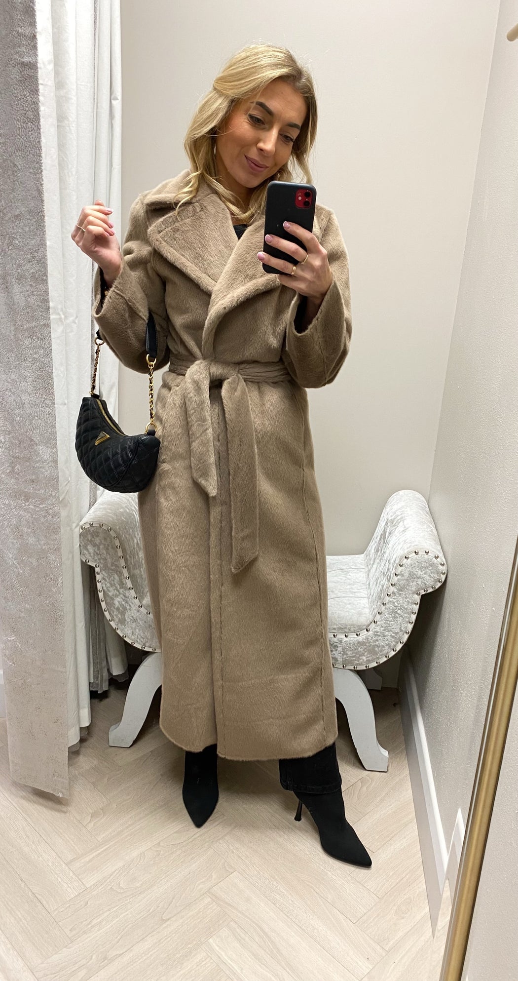 Guess Ada mocha longline faux mink coat