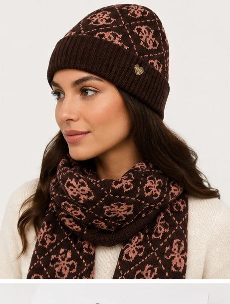 Guess Hat & Scarf Gift Set in chocolate GFBOXWP6401 - BWL
