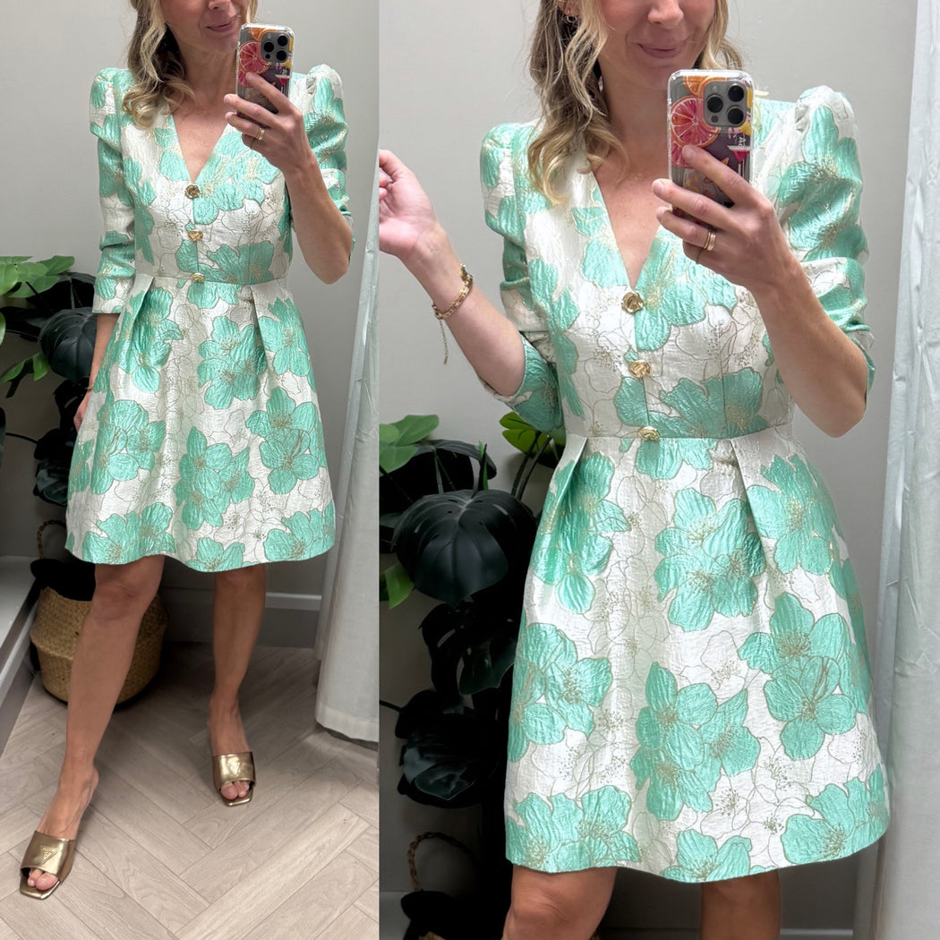 VERONICA METALLIC BELL SKIRT MINI - MINT GREEN
