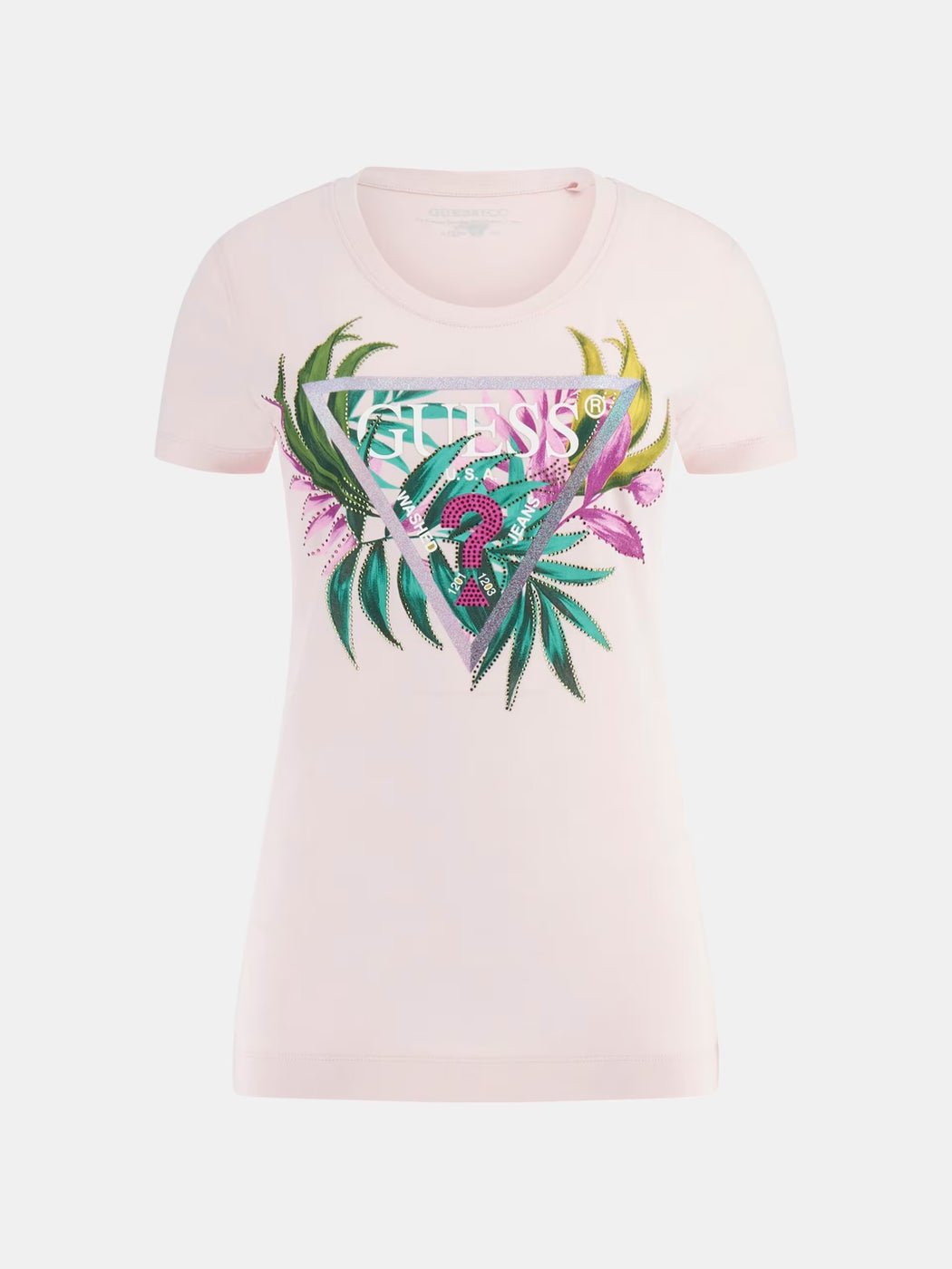 Guess pink leaf triangle tee