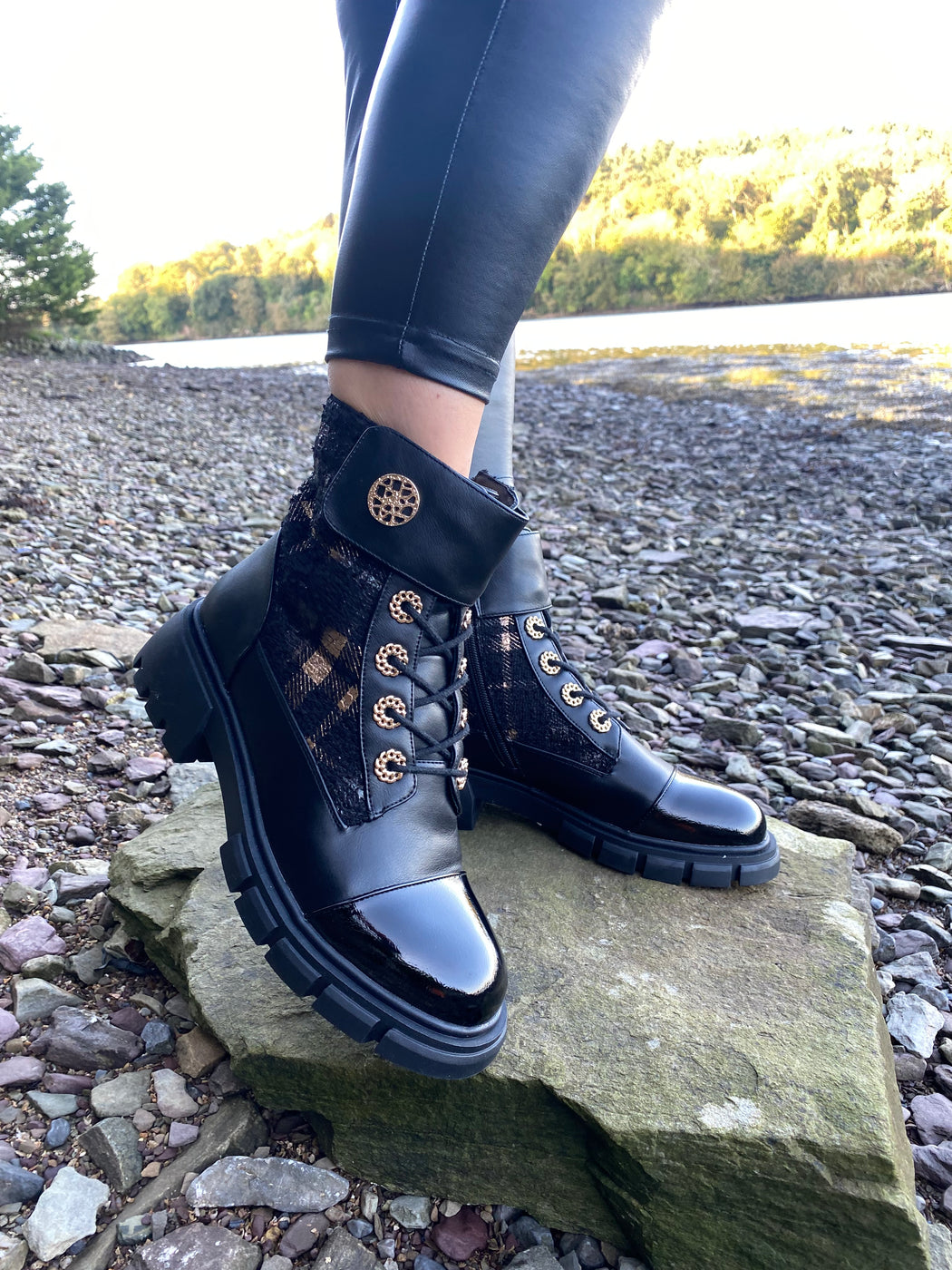 Feeny schwarz black tartan boots