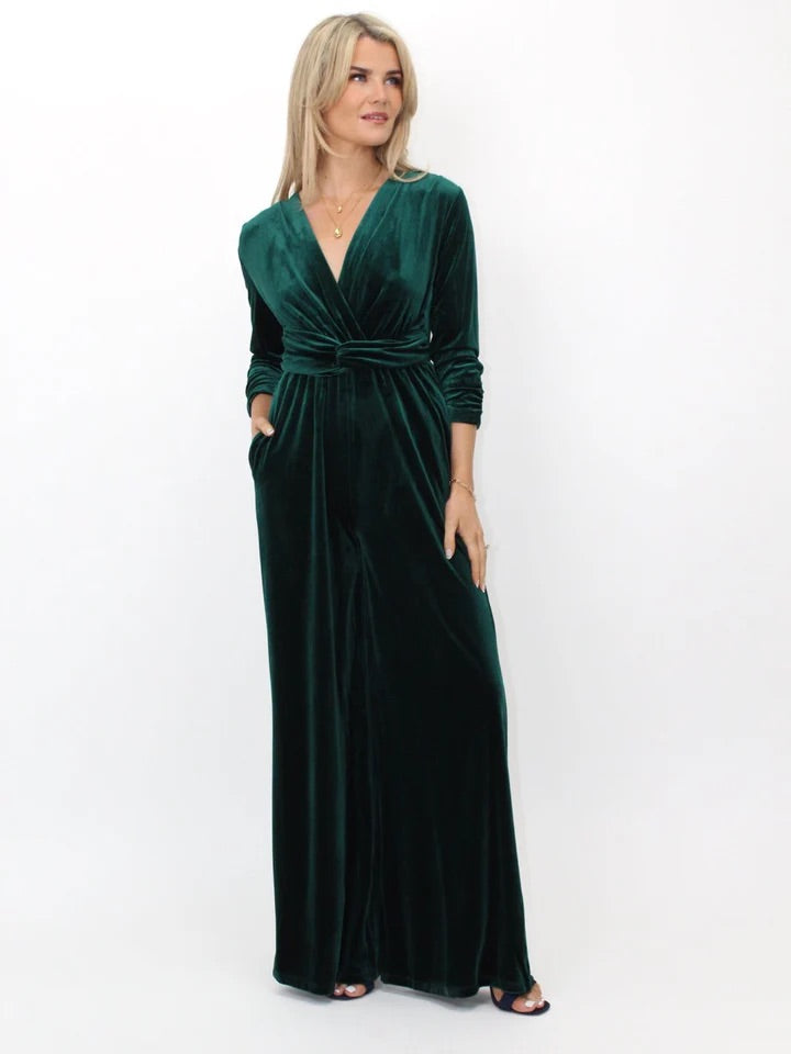 Sophia green velvet jumpsuit