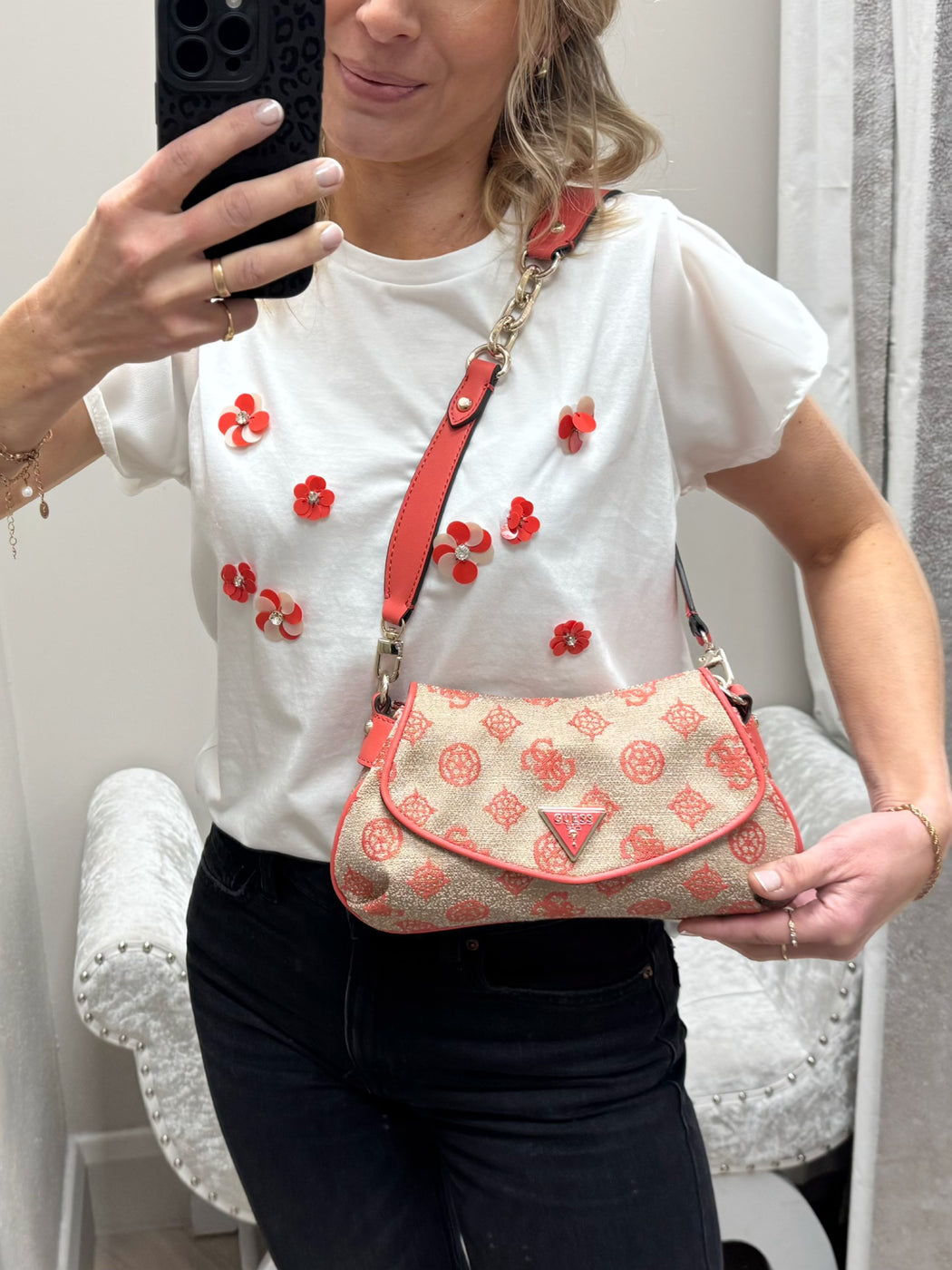 Guess coral red logo beyza shoulder bag JG962719