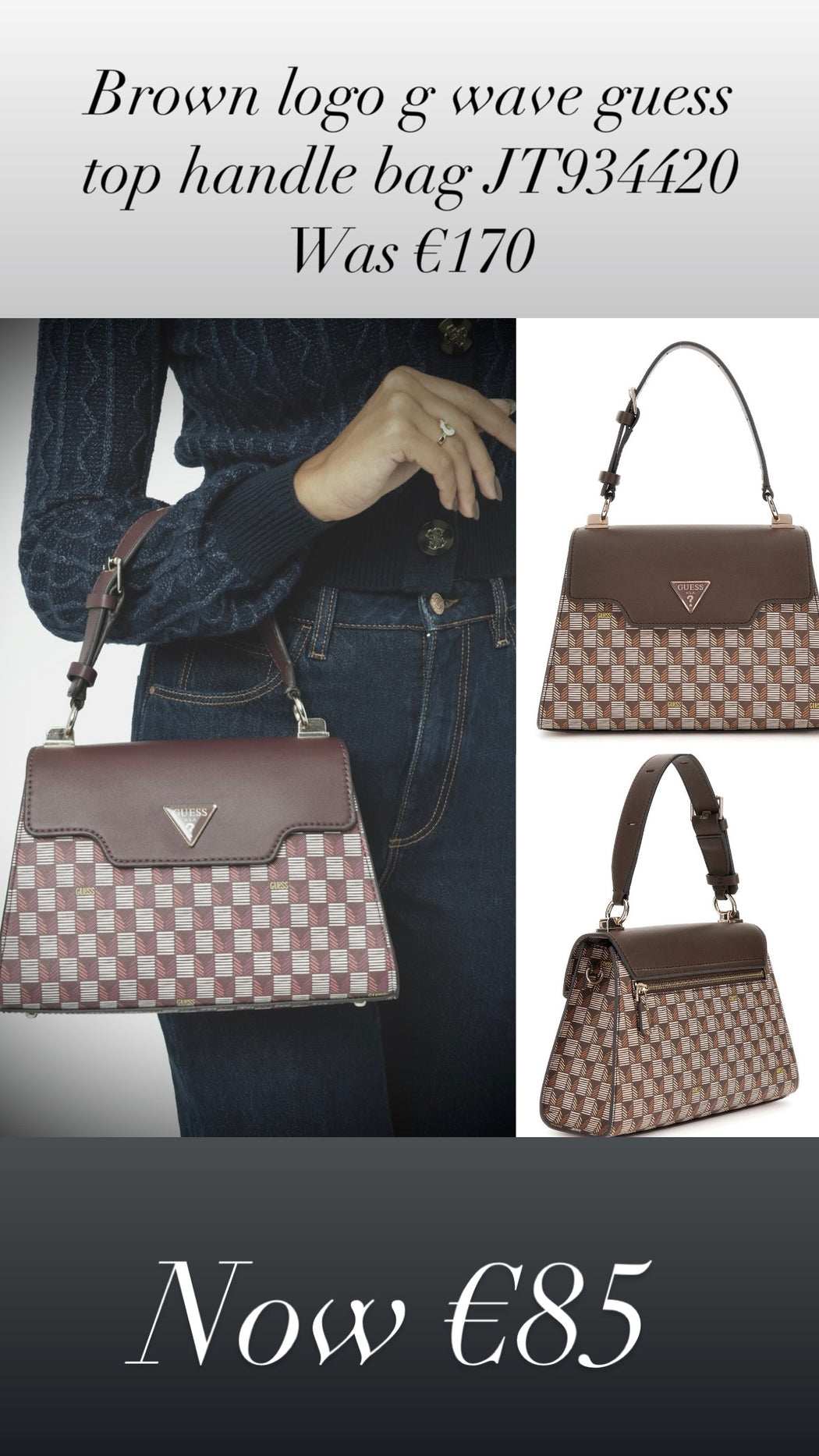 Brown logo g wave guess top handle bag JT934420