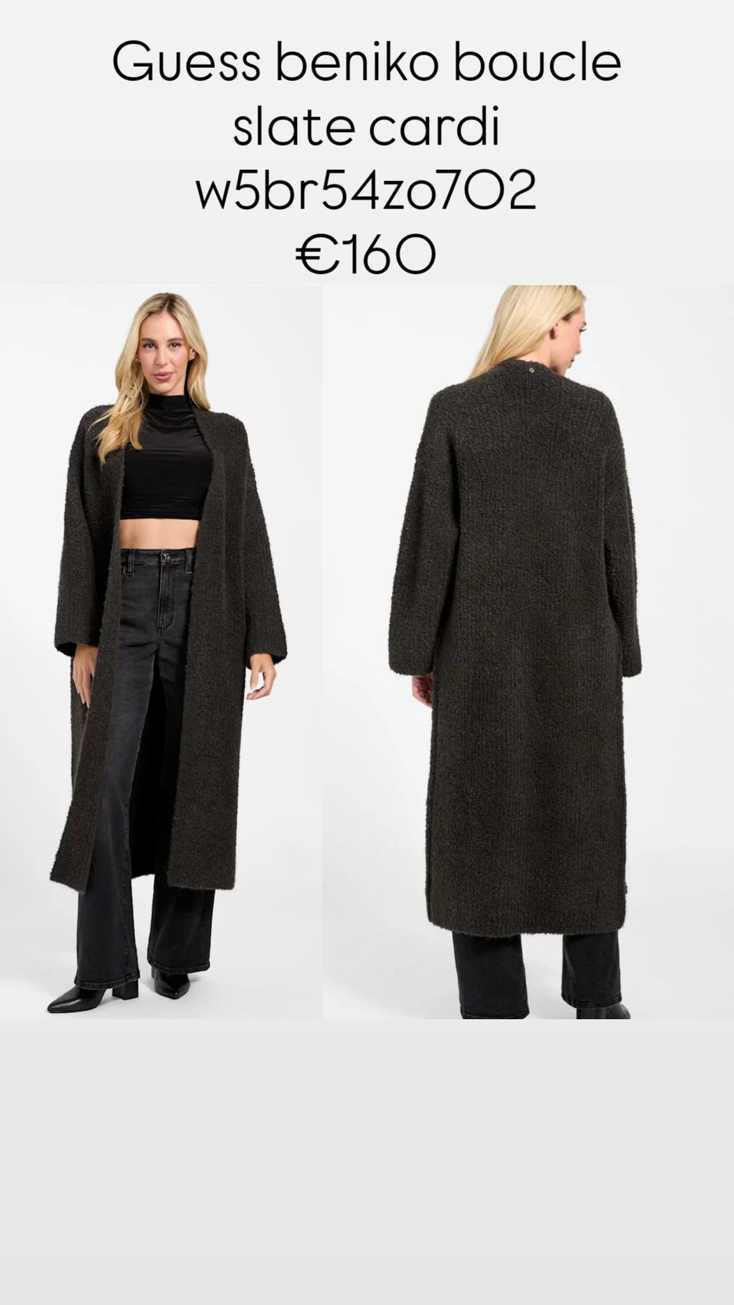 Guess beniko boucle slate cardi w5br54zo702
