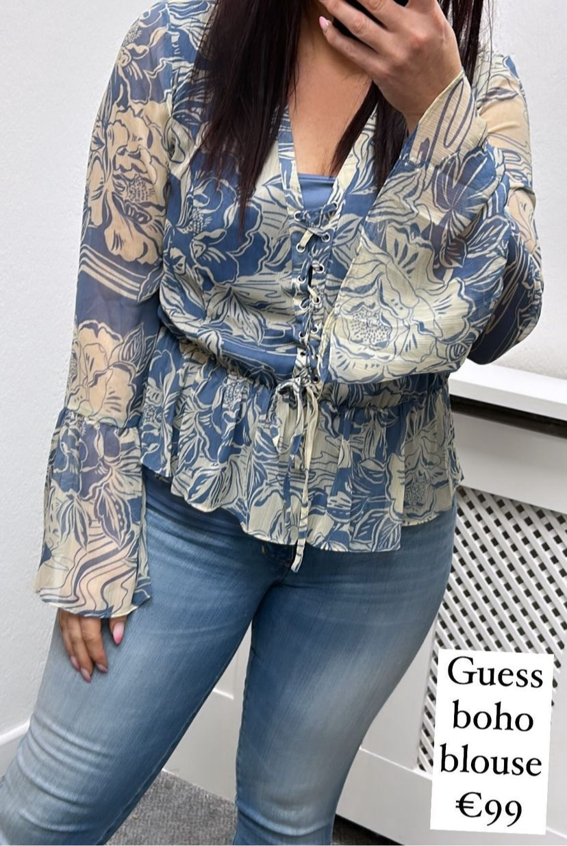 W4RH24WDWT2 guess blue print chiffon blouse