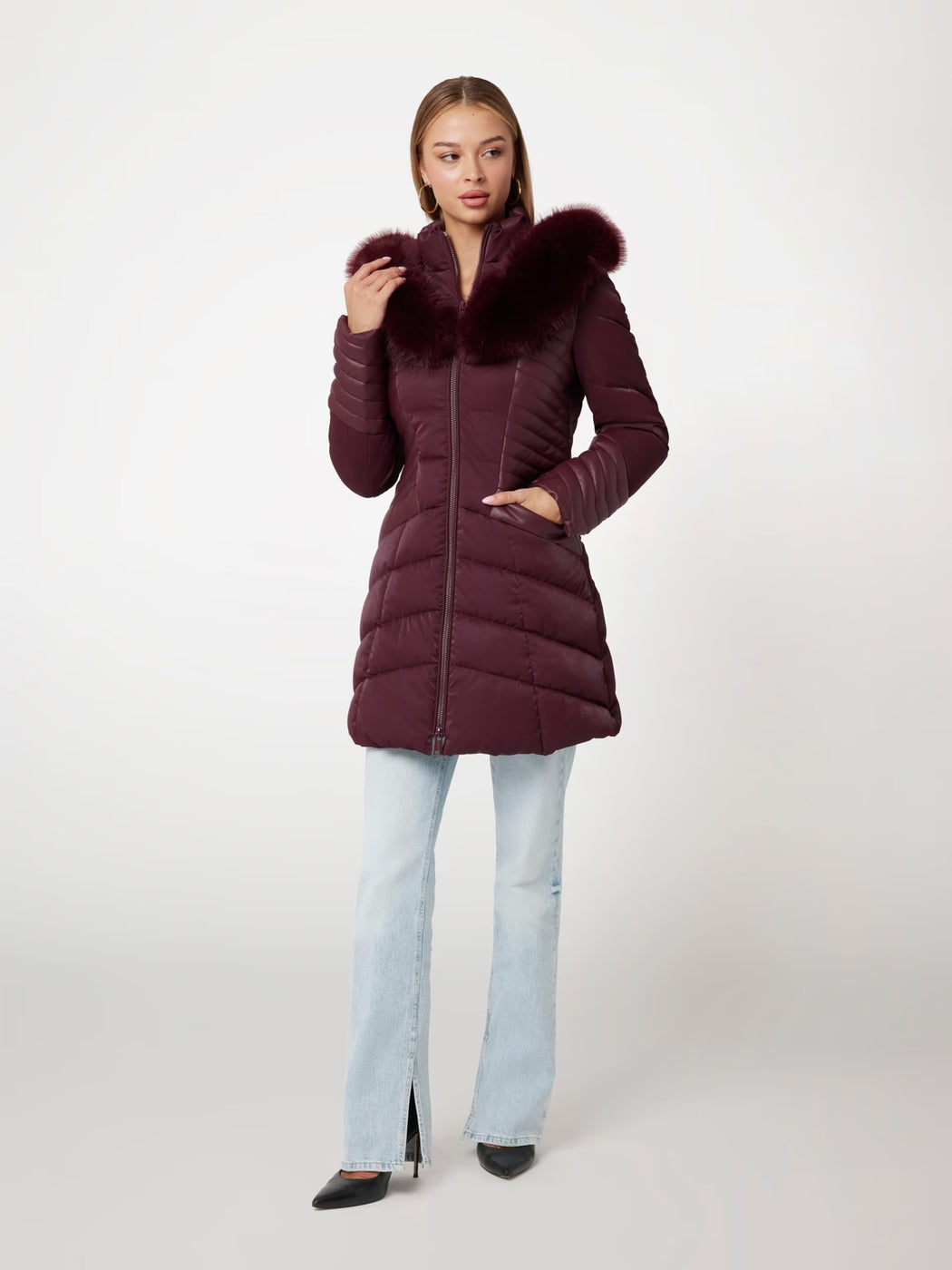 guess wine oxana hooded puffer jacket