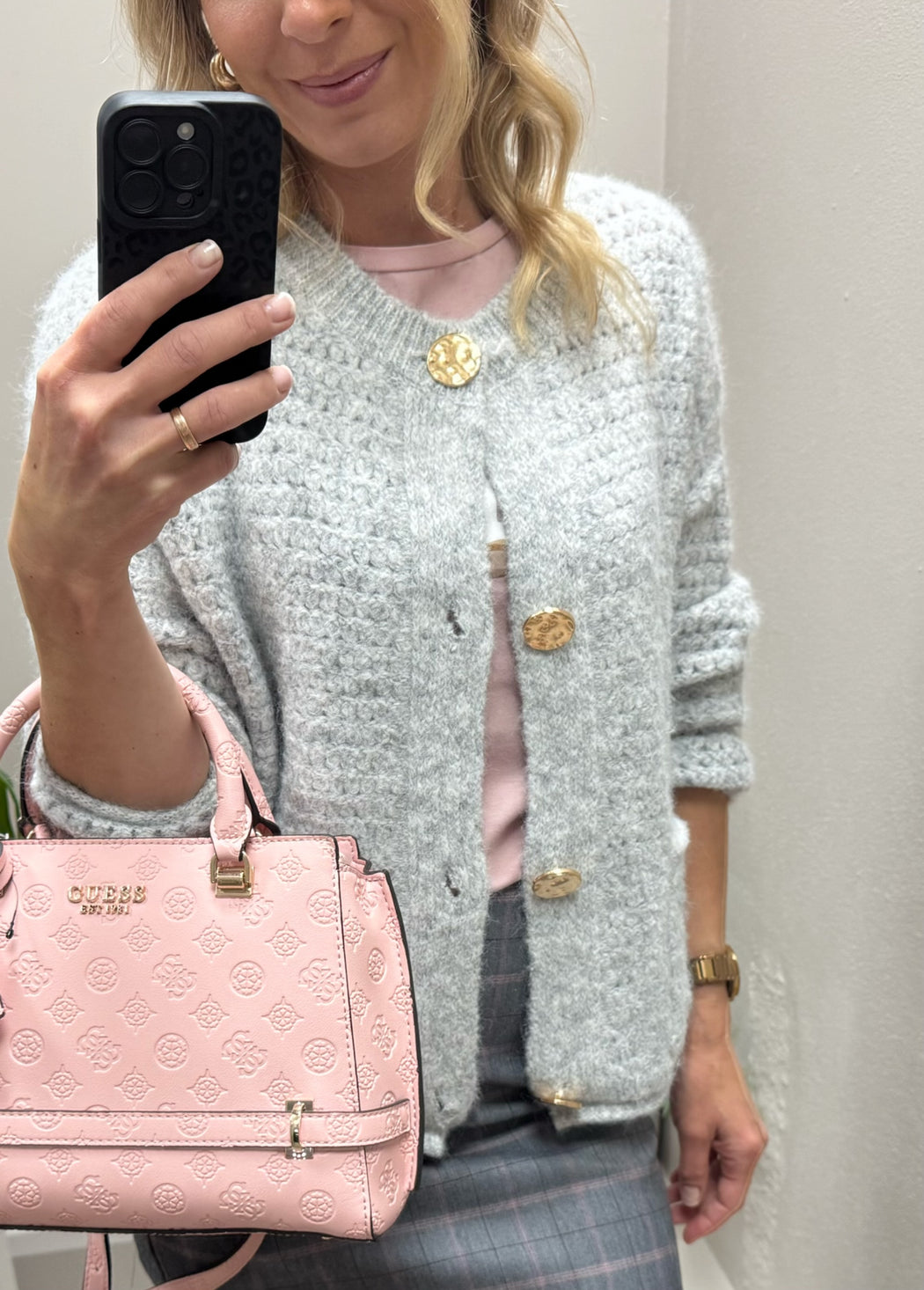 Stacey grey button knit cardi