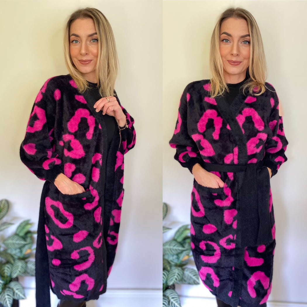 COCO PINK WRAP DANCING LEOPARD CARDIGAN