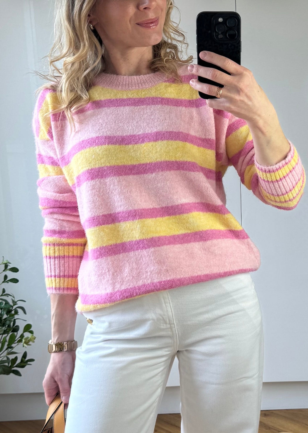 Anita pink stripe knit
