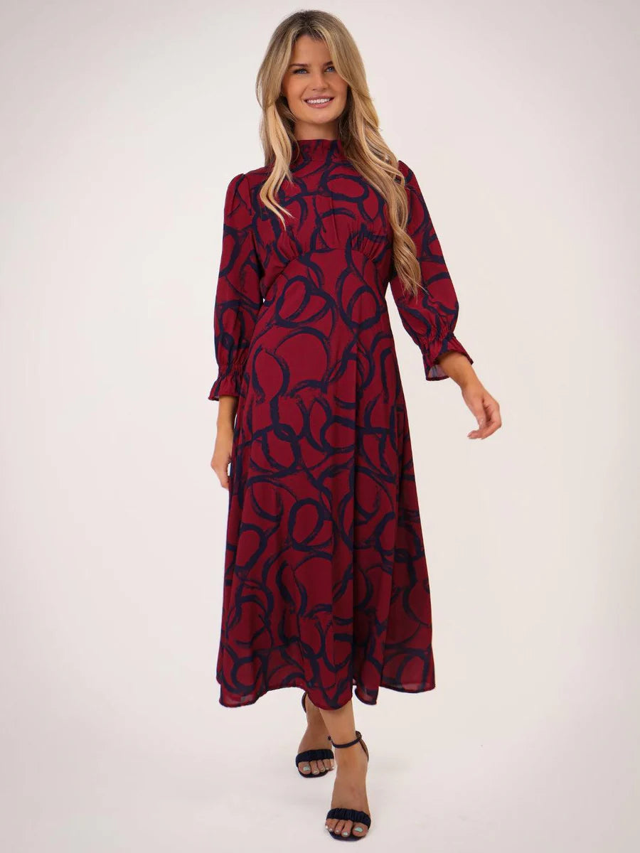 Simona magenta navy midi dress