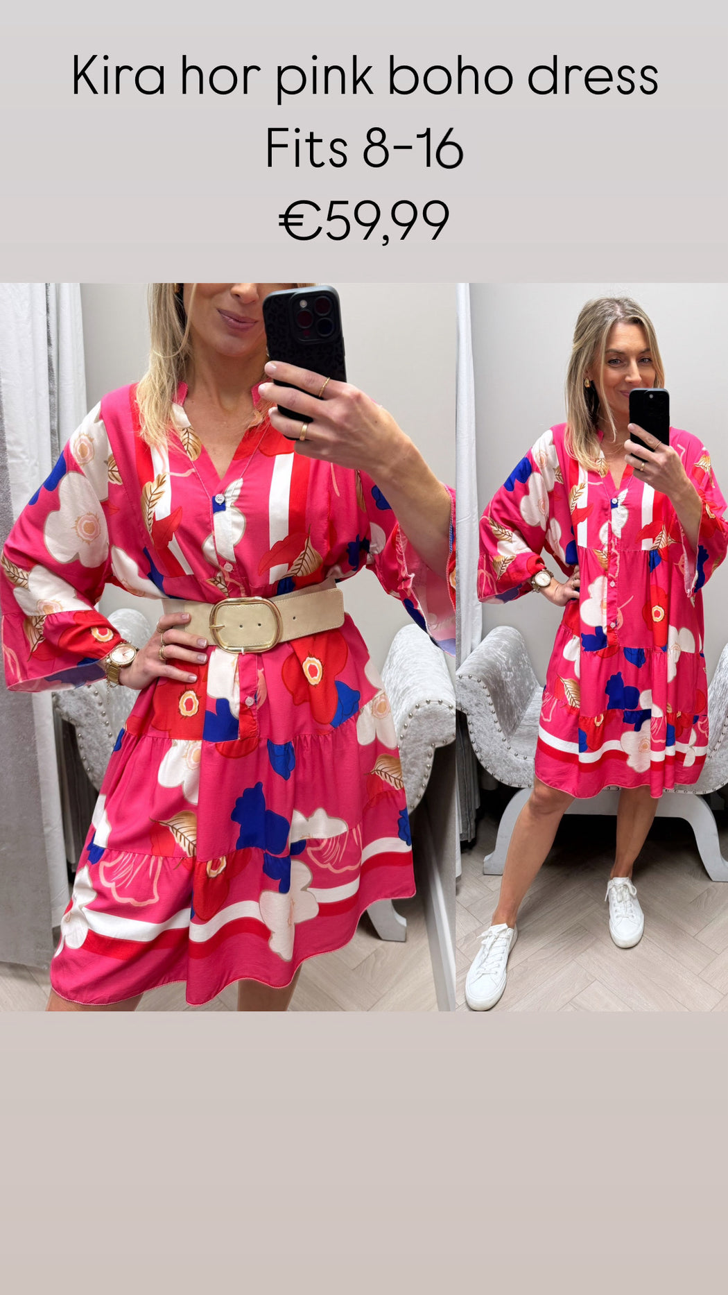 Kira hot pink  boho dress
